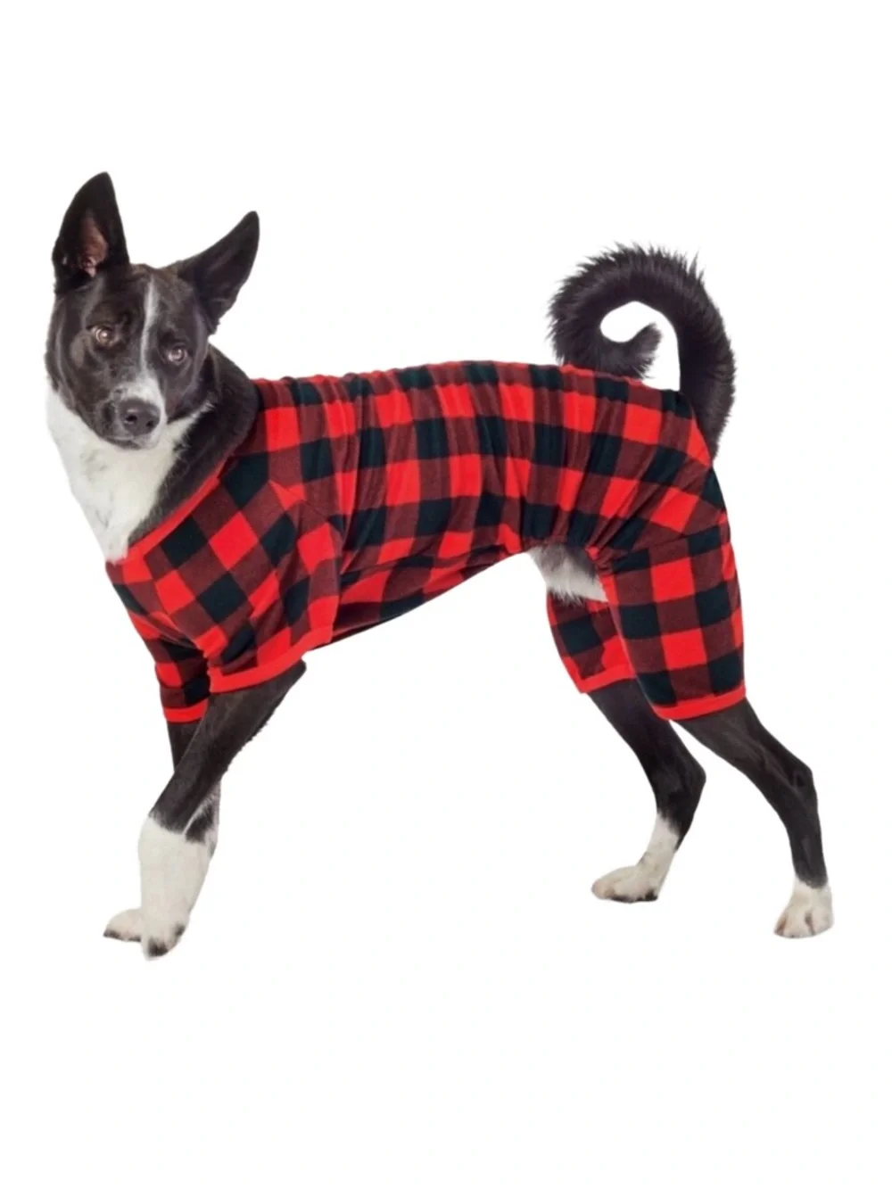 Buffalo Plaid Dog Pajamas Medium Red Black Fleece Cozy Sleepwear NWOT